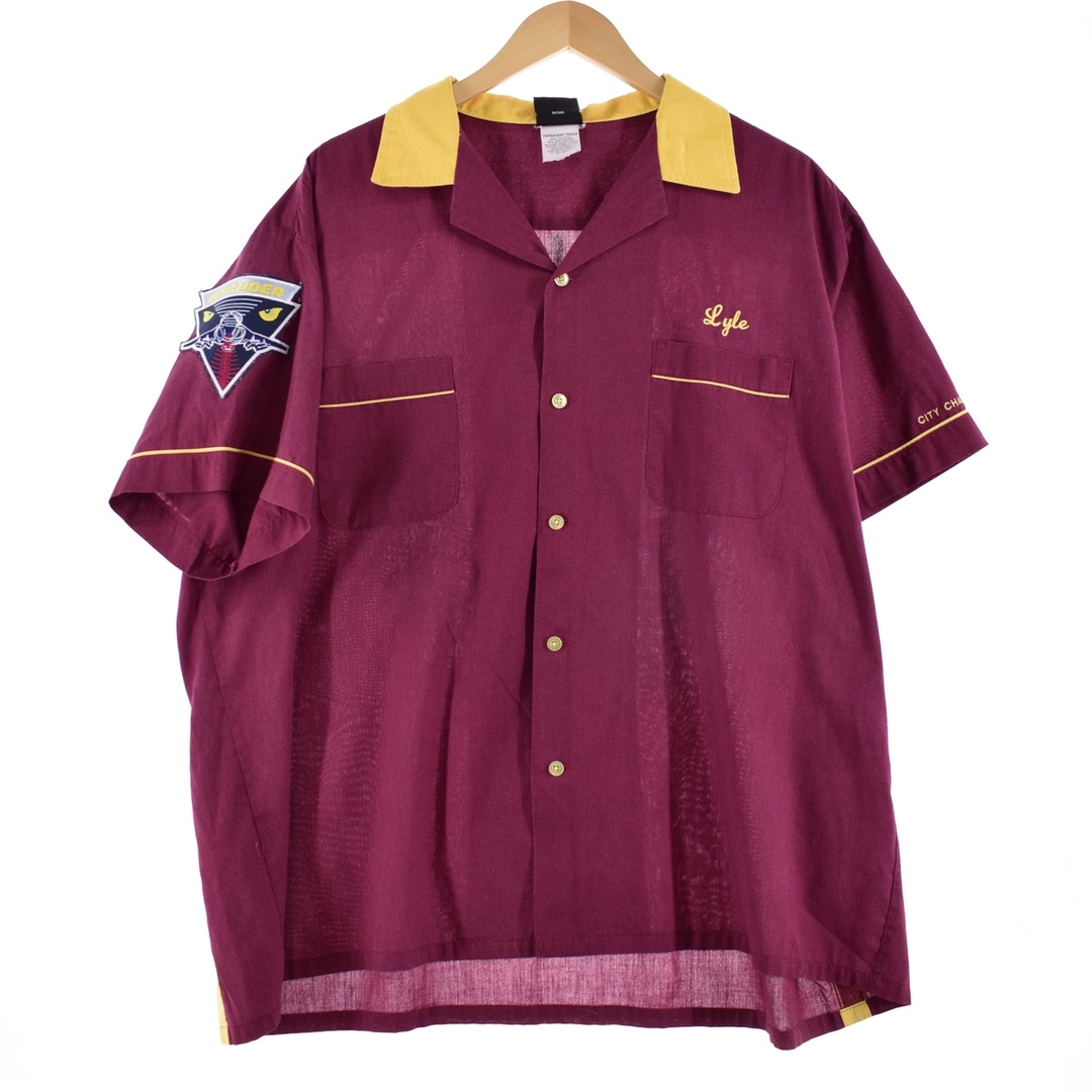 90年代 ヒルトン HILTON バックプリント 袖ワッペン ボウリングシャツ USA製 メンズXXL /eaa349073