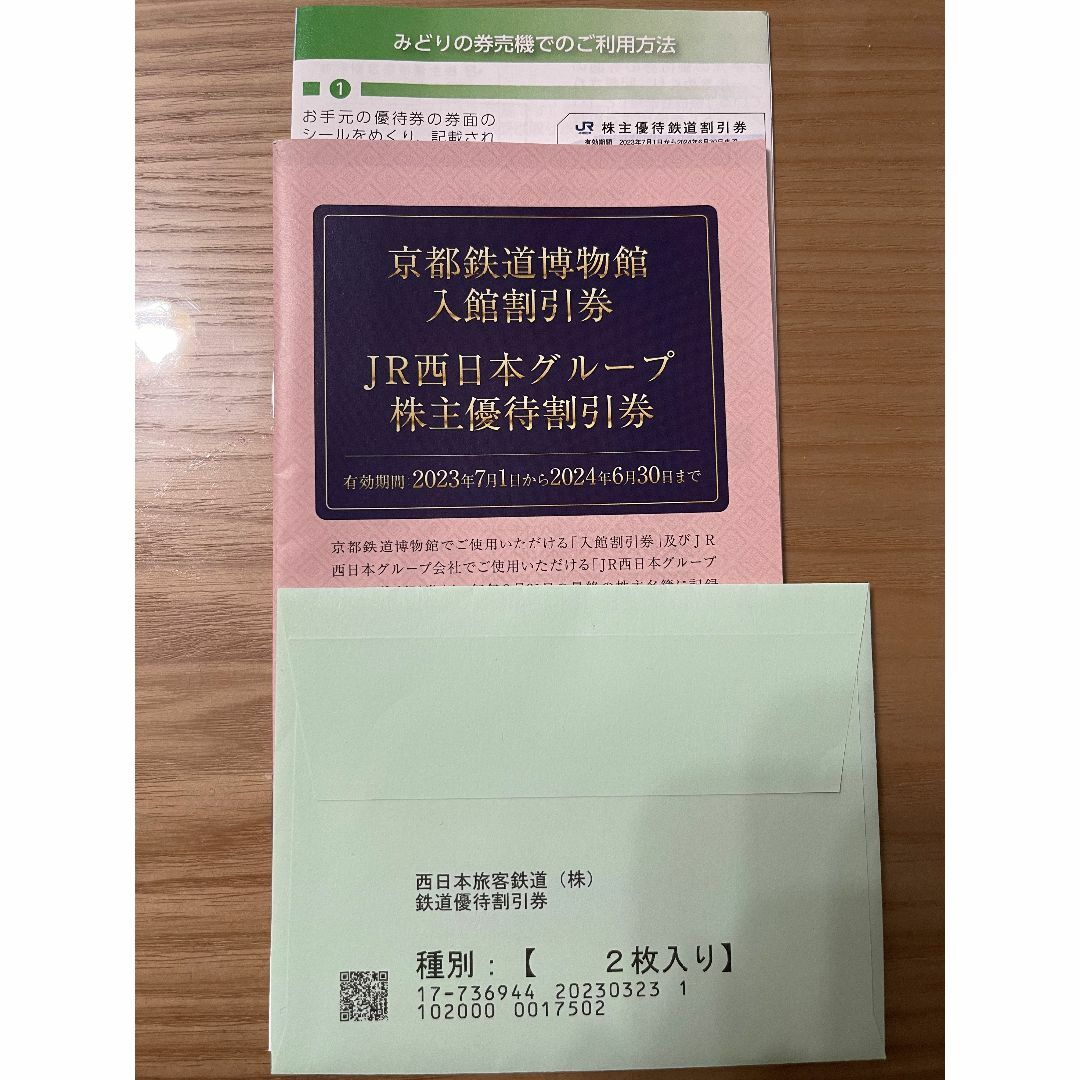 JR西日本鉄道割引券２枚＋JR西日本グループ株主優待割引券１冊