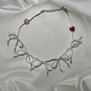 ribbon necklace (heart white)#1(ネックレス)