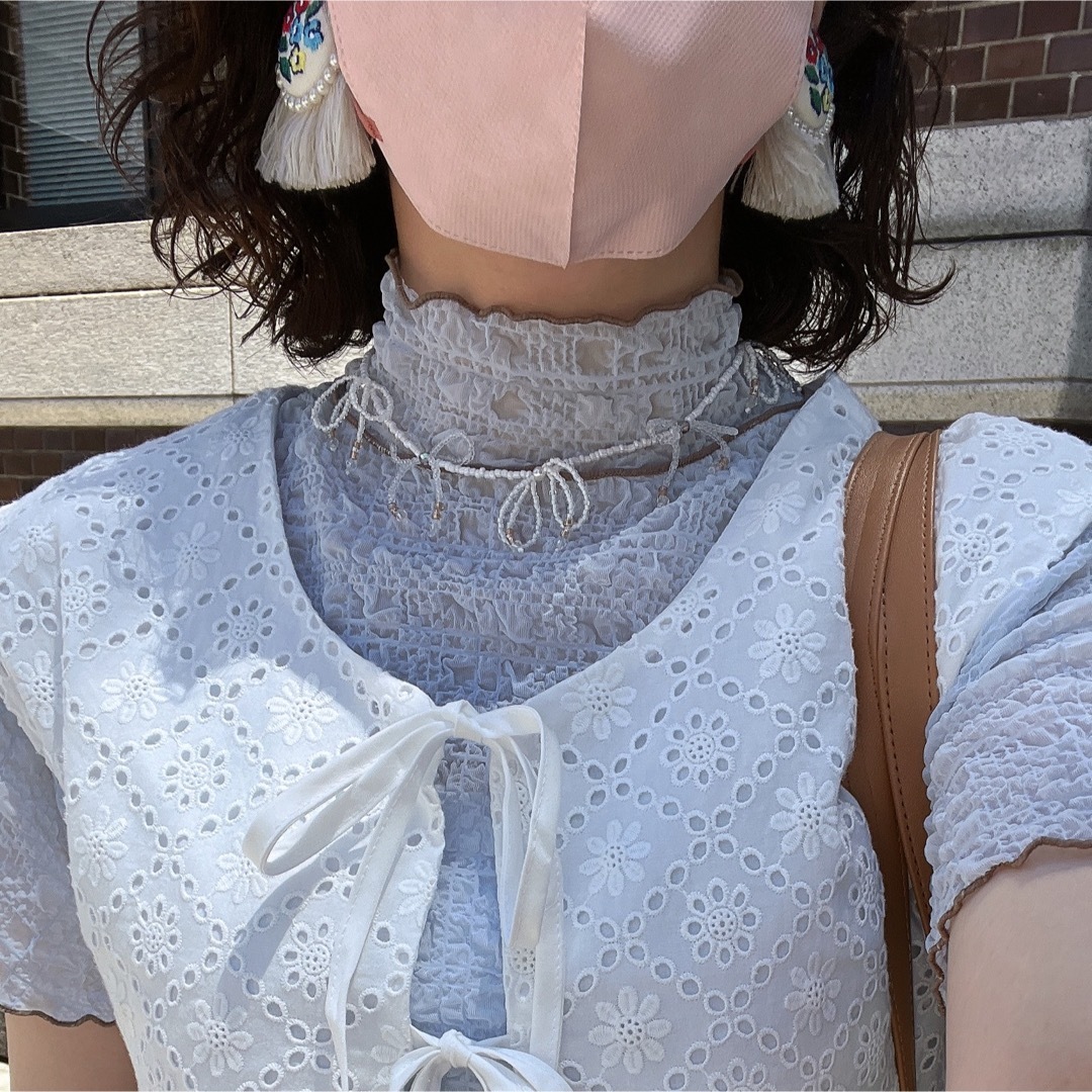 ribbon necklace(heart white)#2 ハンドメイドのアクセサリー(ネックレス)の商品写真