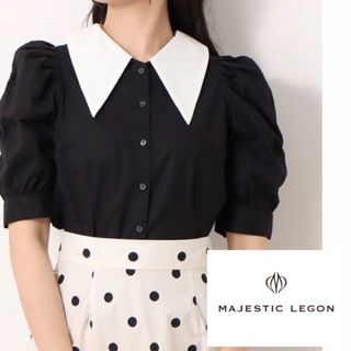 マジェスティックレゴン(MAJESTIC LEGON)のMAJESTIC LEGON バイカラーパフ袖ブラウス　量産系　レトロ(シャツ/ブラウス(半袖/袖なし))