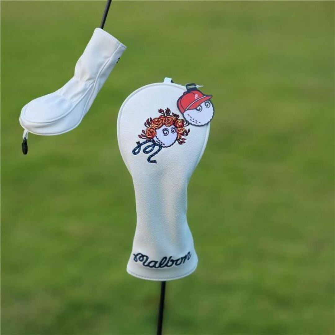 ゴルフ ヘッドカバー マルボン ゴルフ Malbon ヘッドカバー 5個 白