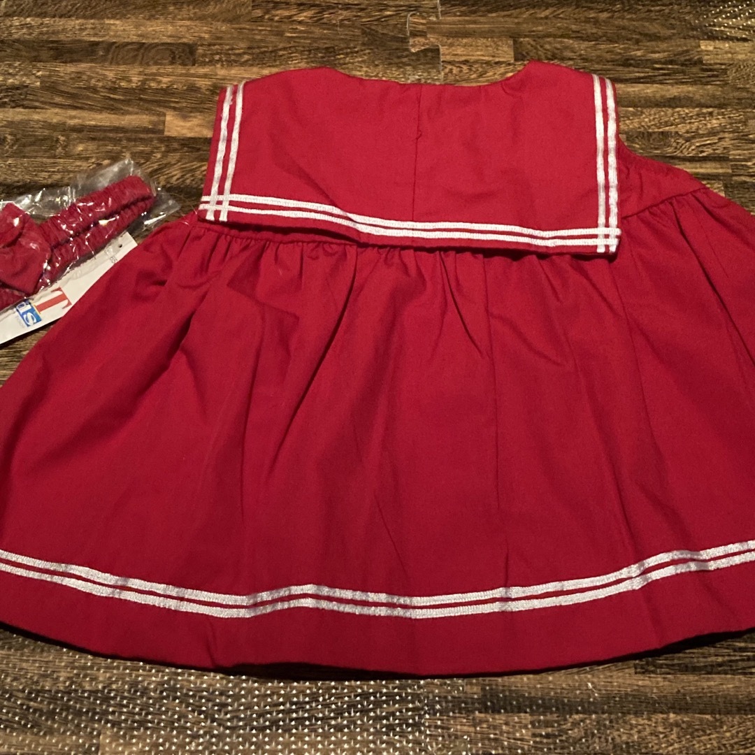 baiya 90 2T 2歳　赤　水平　マリン　ワンピース　ヘアバンド　新品 キッズ/ベビー/マタニティのキッズ服女の子用(90cm~)(ワンピース)の商品写真