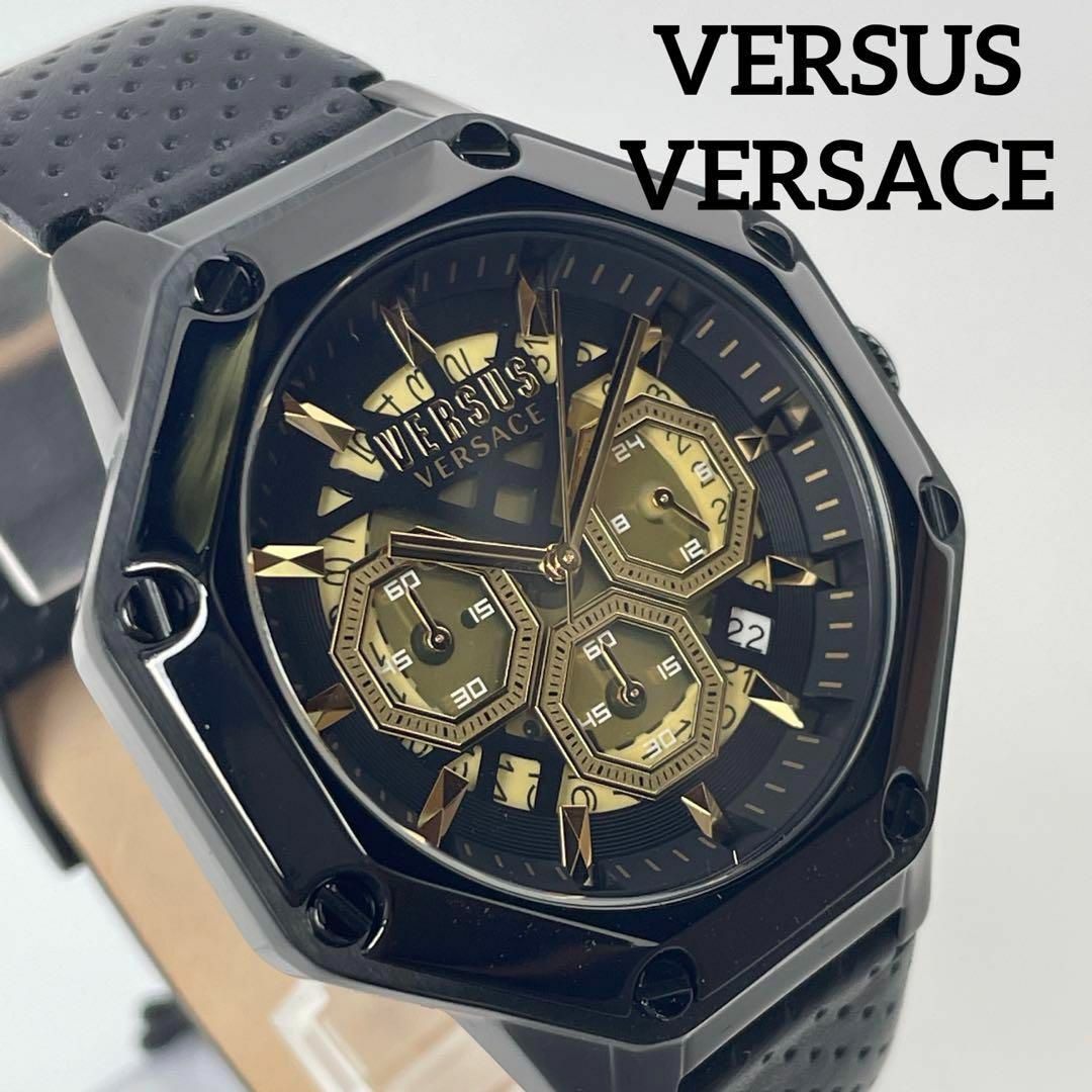 【新品未使用】ヴェルサーチ メンズ 腕時計 クォーツ ゴールド ブラック