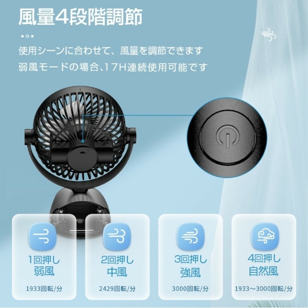 ❤️1点限定❤️ 卓上扇風機 超強風 静音 強力 4段階送風モード クリップ 3