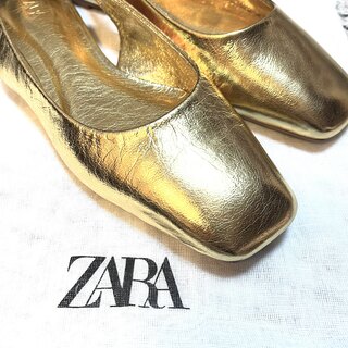 ザラ(ZARA)のメタリックレザー　スリングバックシューズ　サイズ39(サンダル)