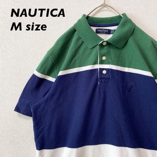 ノーティカ(NAUTICA)のノーティカ　半袖ポロシャツ　ラガー　ボーダー　刺繍ロゴ　男女兼用　Mサイズ(ポロシャツ)
