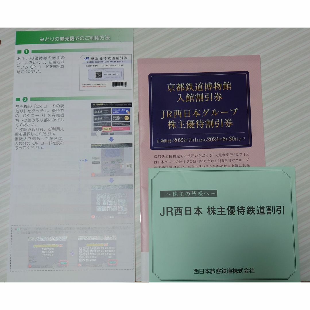 JR西日本株主優待　鉄道割引2枚　京都博物館入館割引　株主優待割引券