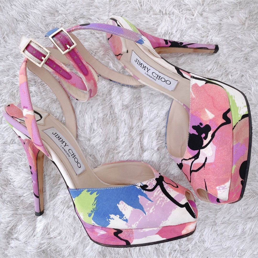 JIMMY CHOO ジミーチュウ 花柄 ストラップ サンダル ハイヒール 美品 JIMMY CHOO ジミーチュウ 花柄 ストラップ サンダル ハイヒール 美品