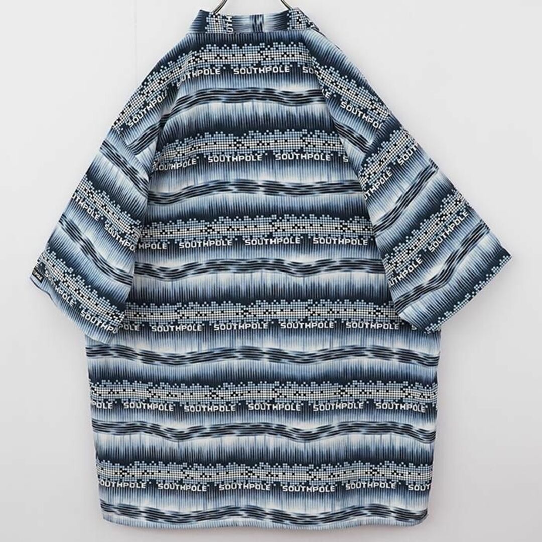 未使用級 サウスポール ポケット 開襟 半袖シャツ ヒップホップ 2XL 青