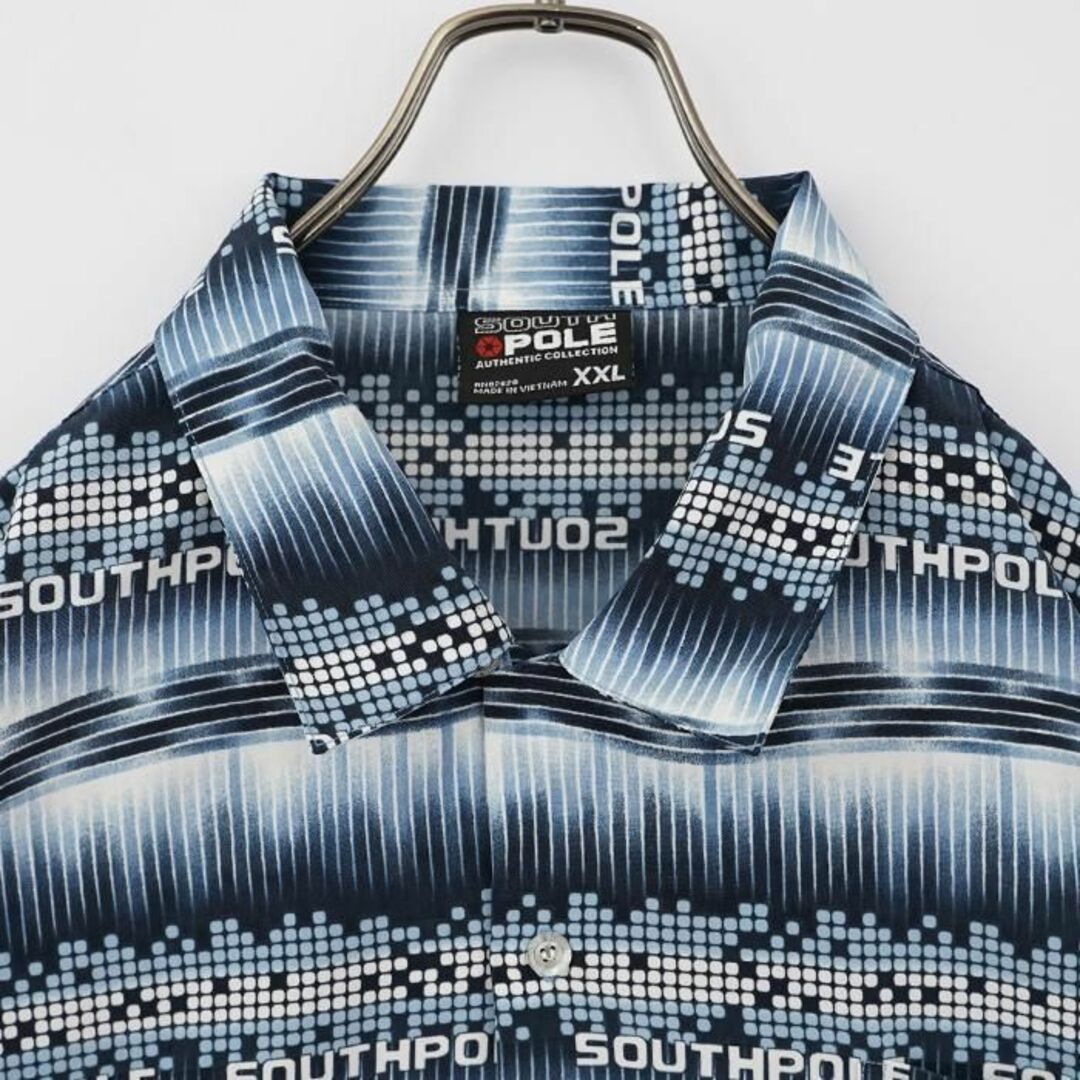 未使用級 サウスポール ポケット 開襟 半袖シャツ ヒップホップ 2XL 青