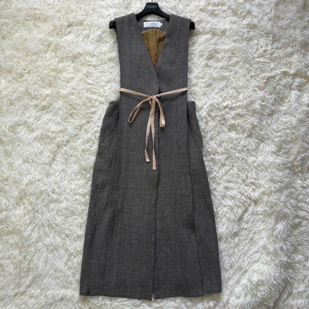 ロングジレ 美品 SMITH JANE ジェーンスミス JANE SMITH ジェーンスミス ロングジレ ウールリネン ブラウ36