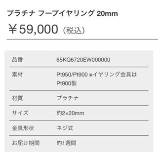 特売割 GINZA TANAKA プラチナ フープイヤリング 20mm 田中貴金属