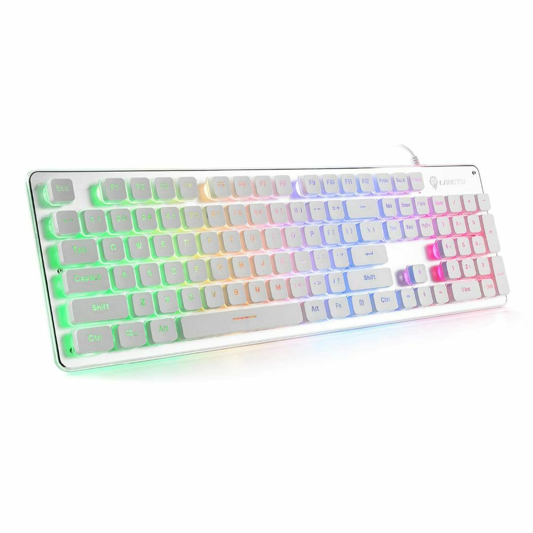 【色: ホワイト7色】ゲーミングキーボード 有線 薄型 光るキーボード 7色LEPC周辺機器