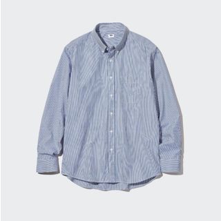 ユニクロ(UNIQLO)のエクストラファインコットンブロードストライプシャツ S 444753 ブルー(シャツ)