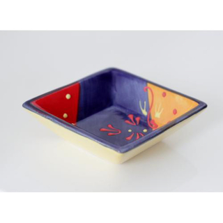 スペイン陶器のひし形トレイ（赤×青×オレンジ）(小物入れ)