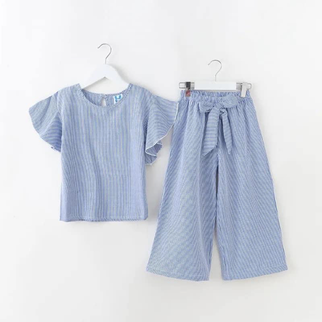 新品 ストライプ セットアップ 半袖 ガウチョパンツ 150 女の子 子供服 キッズ/ベビー/マタニティのキッズ服女の子用(90cm~)(ブラウス)の商品写真