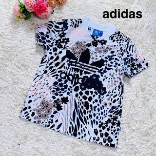 アディダス(adidas)の【極美品】アディダス  レオパード　花柄　総柄　Tシャツ　Vネック(Tシャツ(半袖/袖なし))