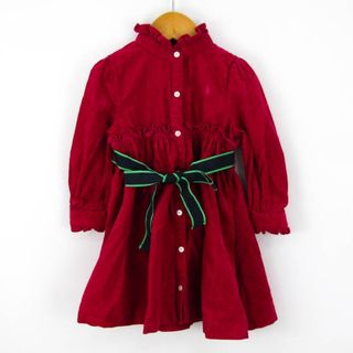 ラルフローレン(Ralph Lauren)のラルフローレン 長袖ワンピース コーデュロイ ウエストリボン インナーパンツ付き ベビー 女の子用 90/52サイズ レッド RALPH LAUREN(ワンピース)