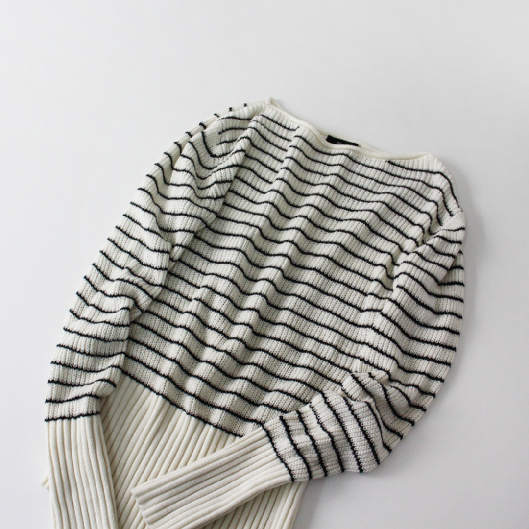 定価3万 Theory セオリー CASHCOTTON/STRIPEDBOATNECK ボーダーニット S/ホワイト ブラック  コットン カシミヤ【2400013400466】