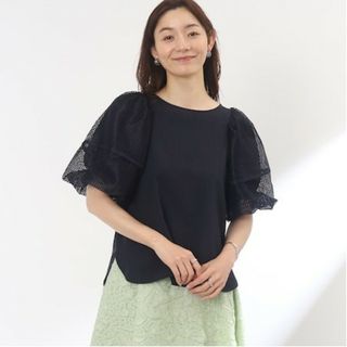 イッツデモ(ITS'DEMO)のITS’DEMO　未使用タグ付き⭐　麻調メッシュパフ袖ブラウス(シャツ/ブラウス(半袖/袖なし))