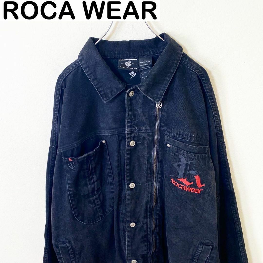 Roca Wear 刺繍デザイン ブラック デニム ジャケット 古着 ストリート