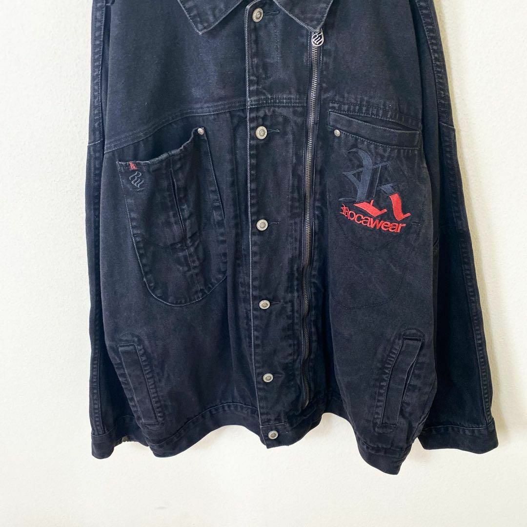Roca Wear 刺繍デザイン ブラック デニム ジャケット 古着 ストリート