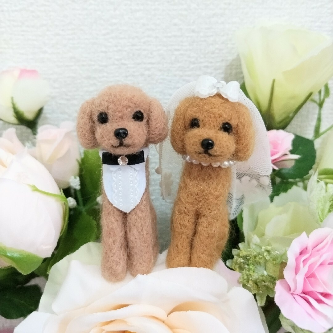 トイプードル新郎新婦♡ウエディングフラワーピック♡結婚式テーブル装花etc♪ ハンドメイドのフラワー/ガーデン(その他)の商品写真