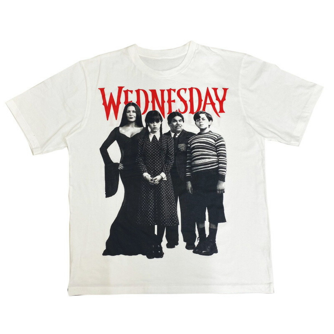 ウェンズデー Tシャツ 半袖 WEDNESDAY アダムス・ファミリー The Addams Family 両面プリント テレビドラマ サイズ：メンズ  XL 相当 ビッグサイズ ホワイト【新品】