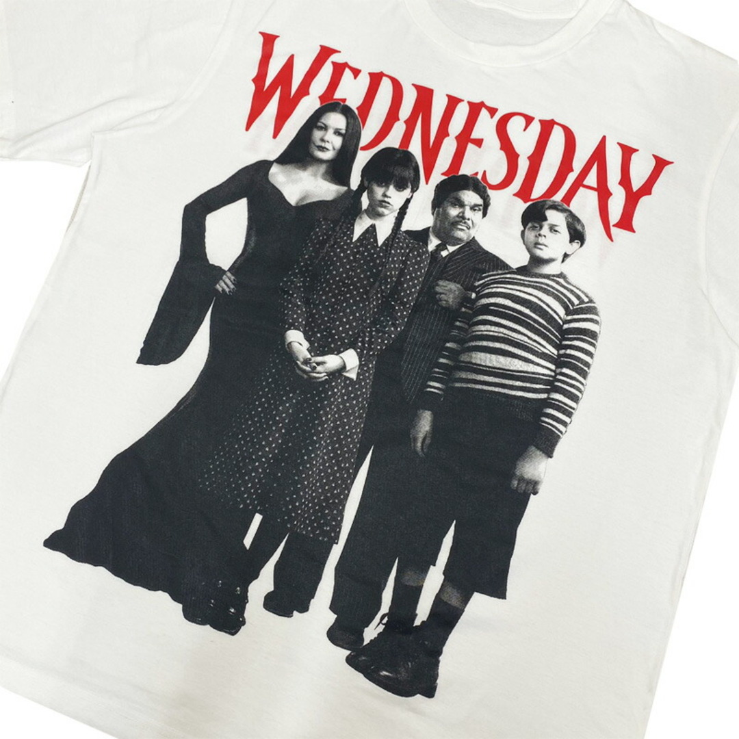 ウェンズデー Tシャツ 半袖 WEDNESDAY アダムス・ファミリー The Addams Family 両面プリント テレビドラマ サイズ：メンズ  XL 相当 ビッグサイズ ホワイト【新品】