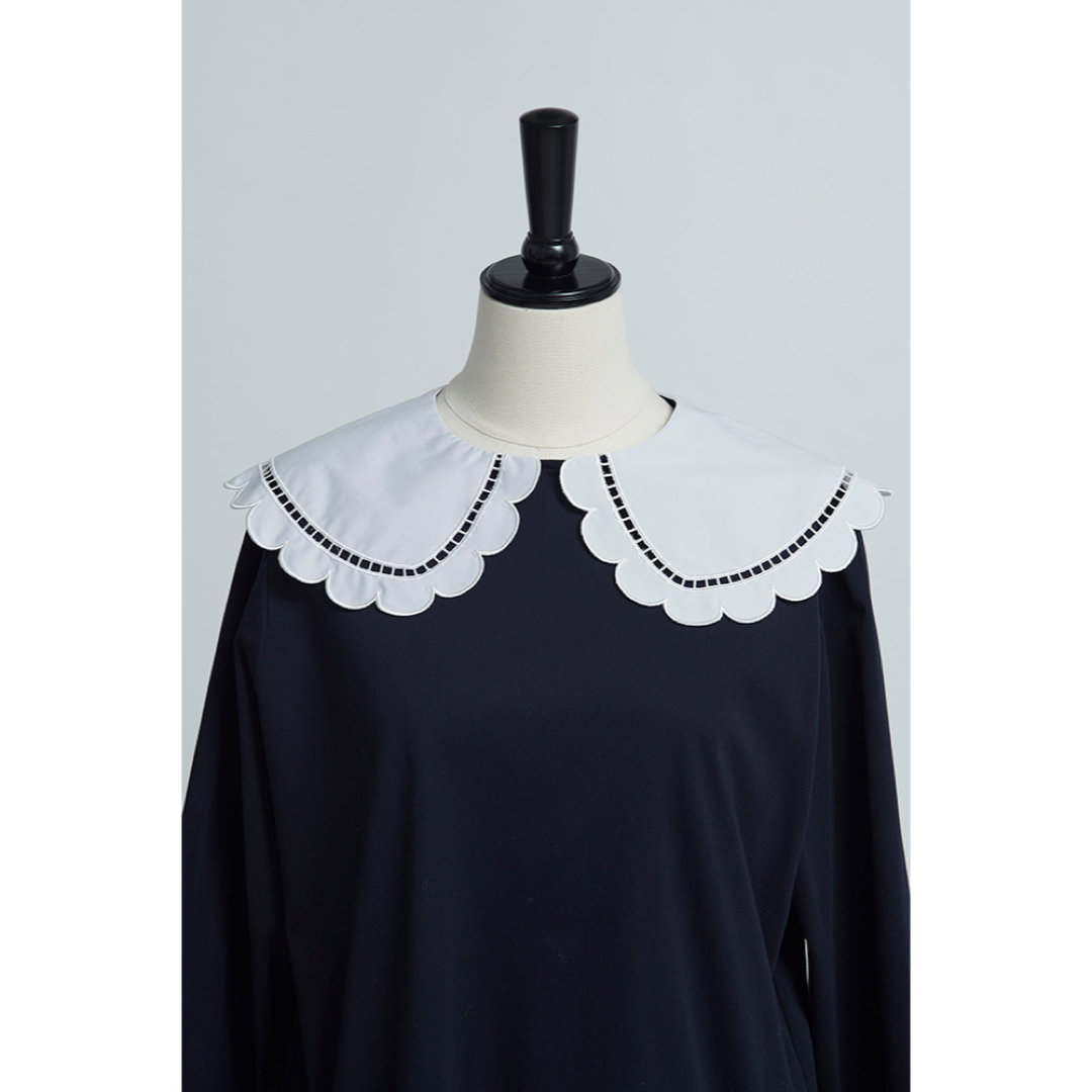 新品タグ yori スカラップカラーロンTee ネイビー まもなく販売