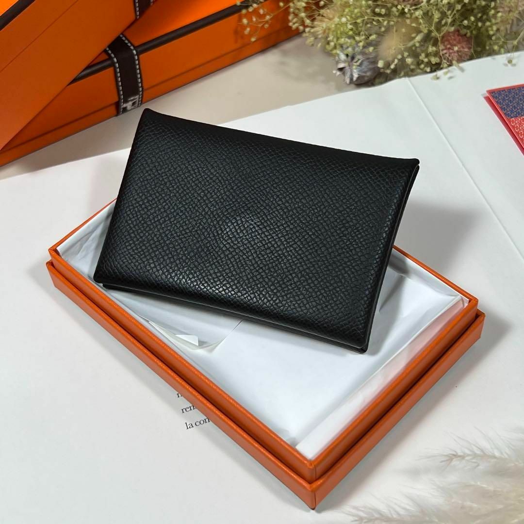 HERMES カルヴィ　カードケース　ミニ財布　ヴォーエプソン　ブラック　C刻印