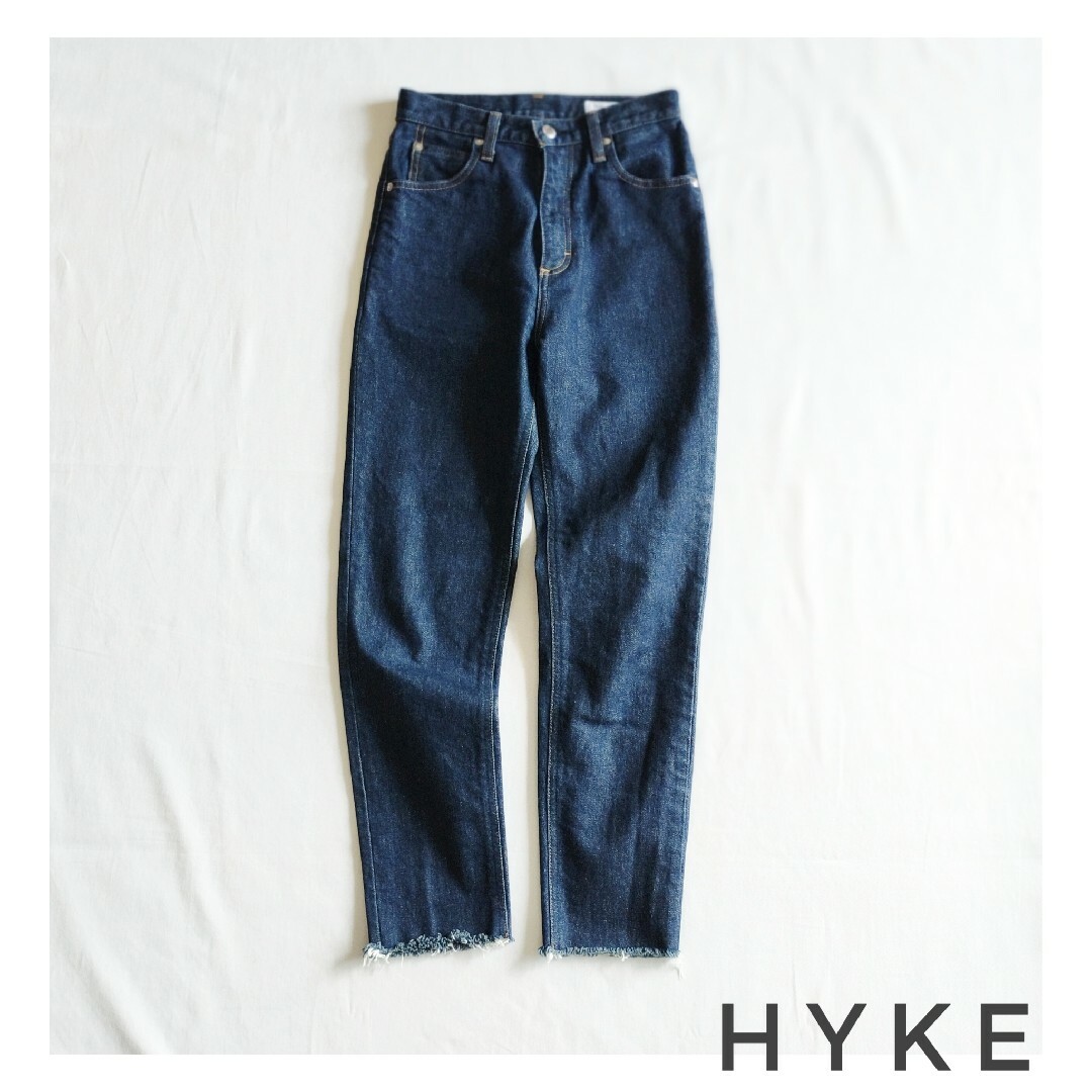 HYKE テーパードカットオフデニム ブルー 26 ハイク