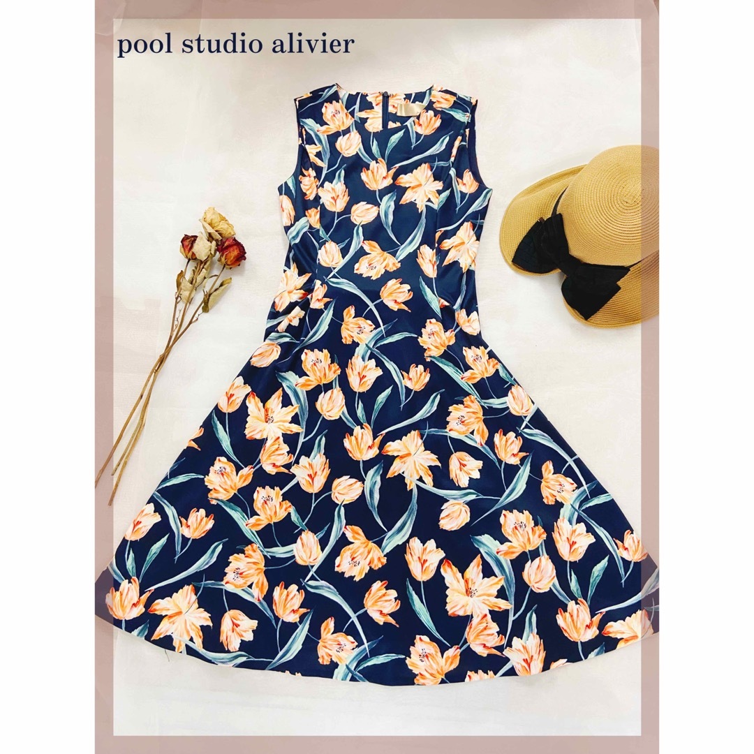 pool studio alivier 花柄ノースリーブワンピース　Aライン美品授業参観