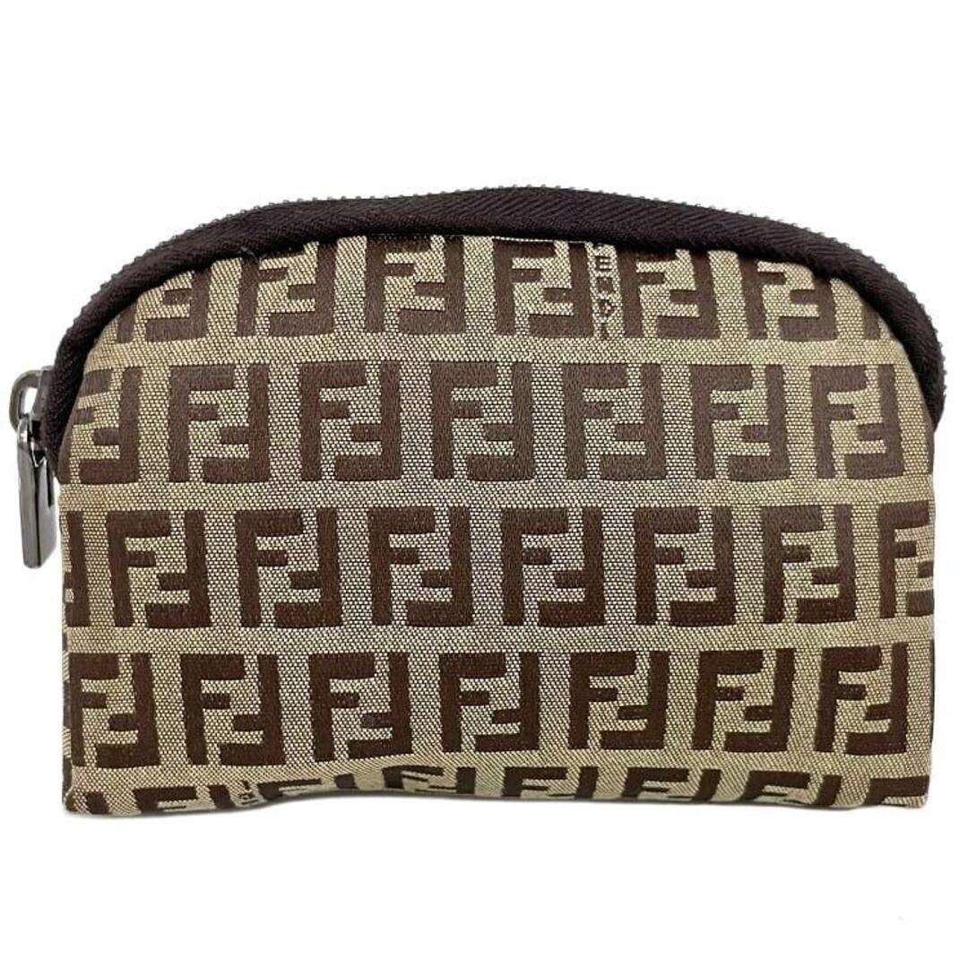 FENDI フェンディ ズッキーノ ロゴ ミニ ポーチ ナイロン ベージュ-