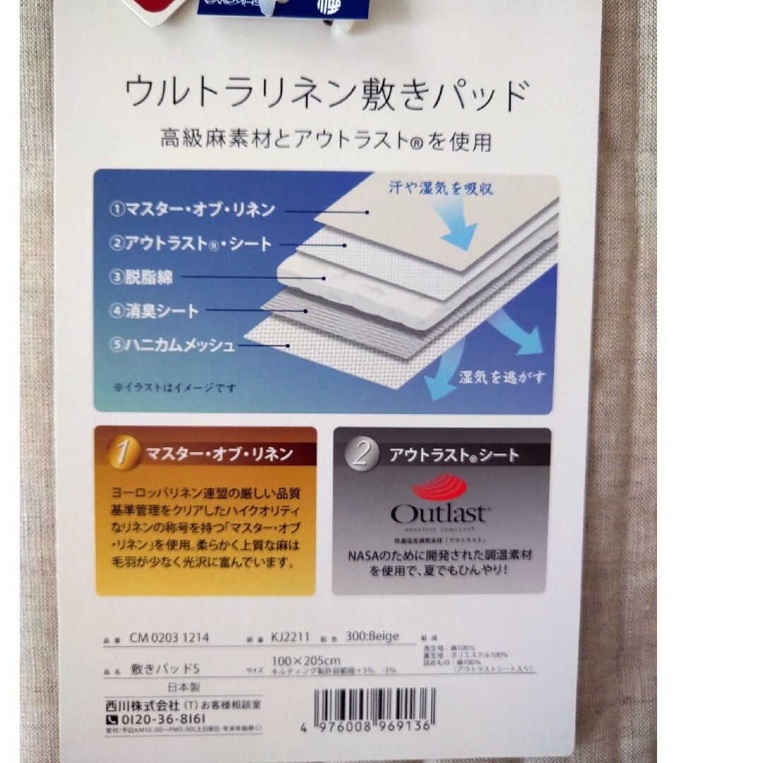 西川(ニシカワ)の西川　ウルトラリネン敷きパッド　シングル インテリア/住まい/日用品の寝具(その他)の商品写真