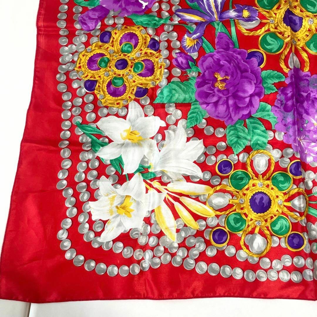 ✨CHANEL シャネル ヴィンテージ シルクスカーフ 赤 花柄 バンダナ