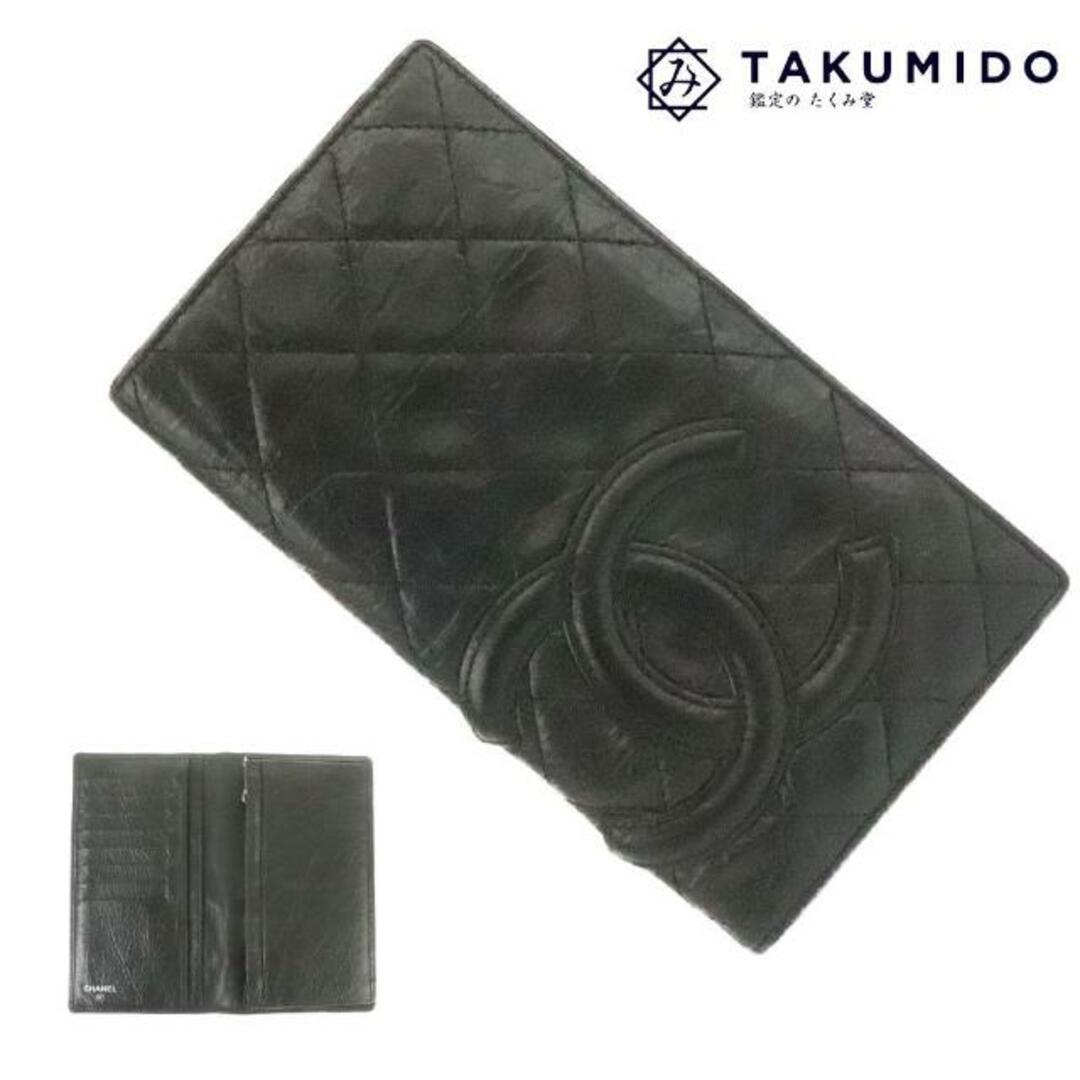 CHANEL 二つ折り 長財布 カンボンライン ココマーク レザー ブラック-