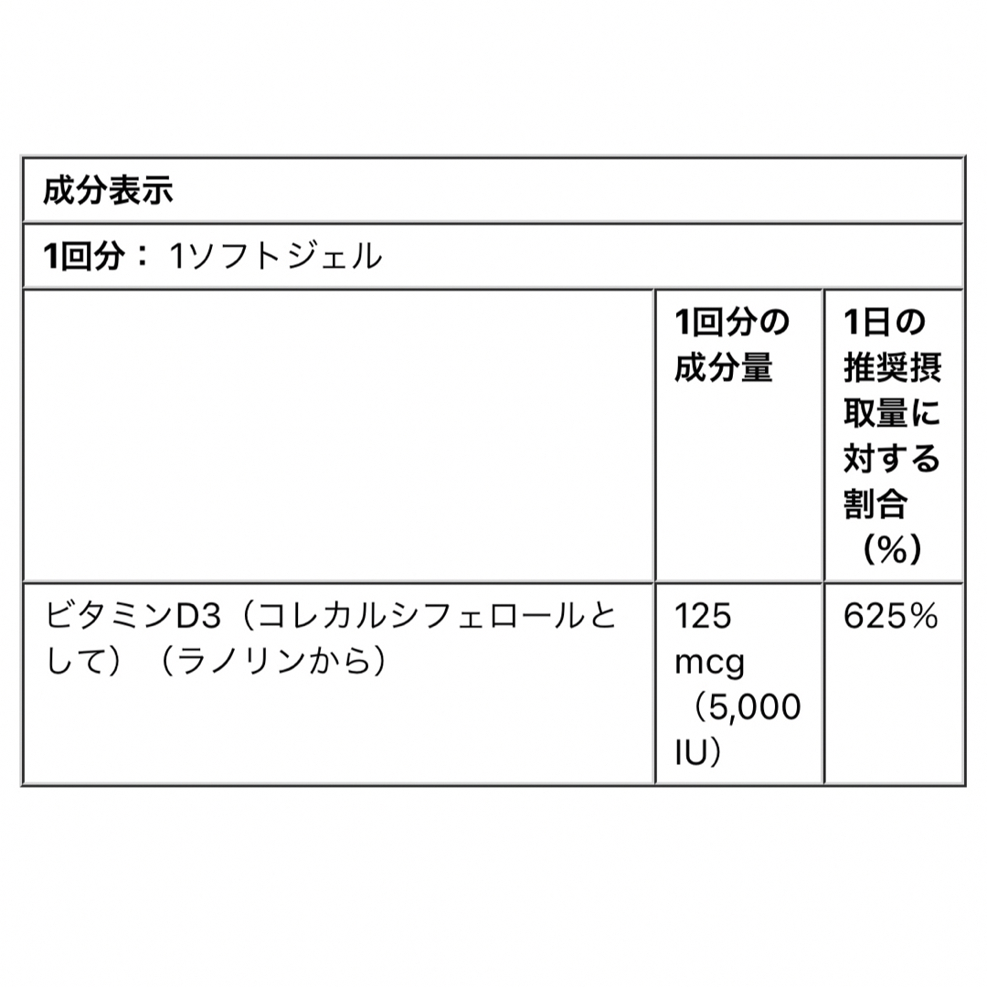 ビタミンD3   5000IU  120ソフトジェル 食品/飲料/酒の健康食品(ビタミン)の商品写真