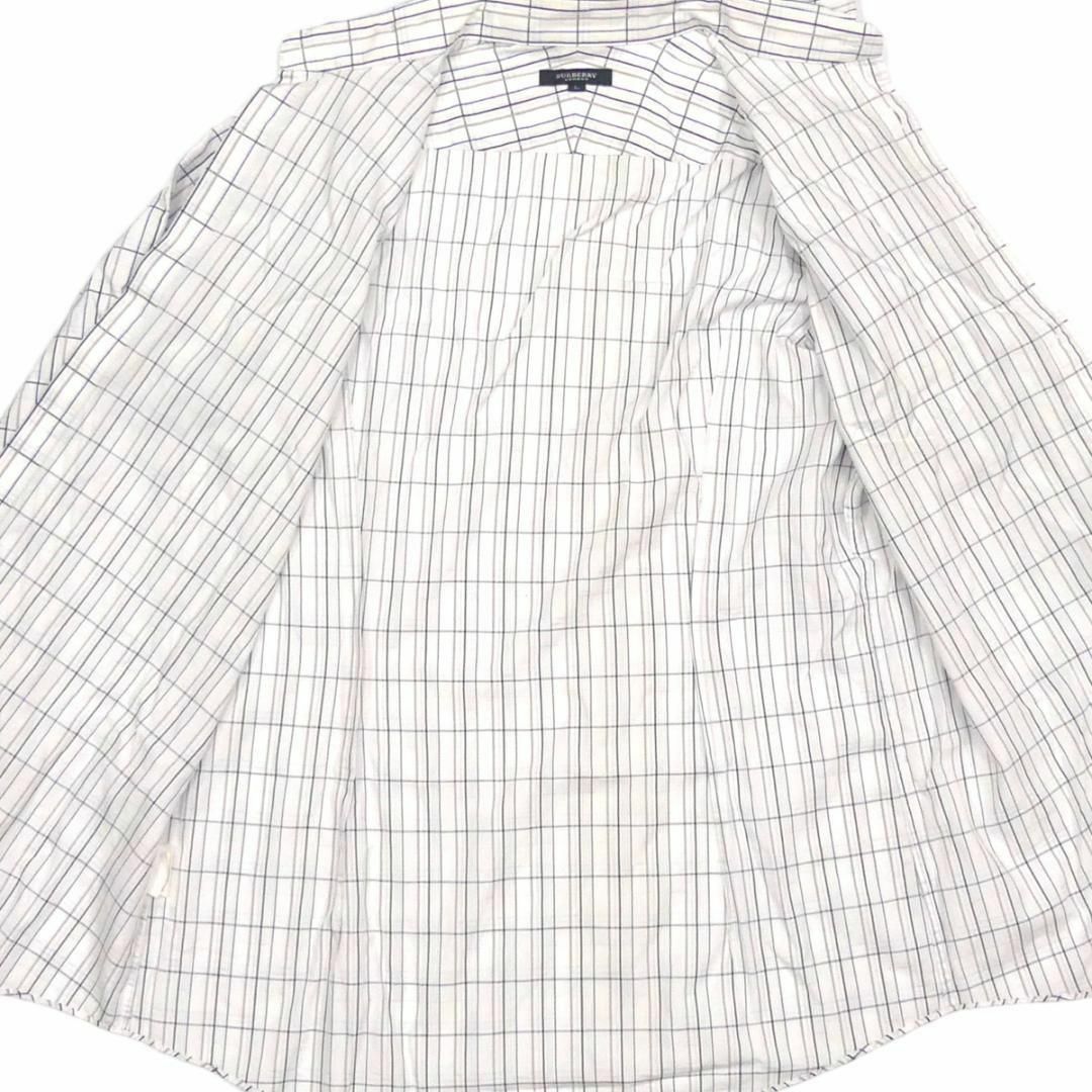 日本製 バーバリーロンドン チェックシャツ L メンズ 長袖 白 X6829-