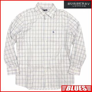 バーバリーブラックレーベル(BURBERRY BLACK LABEL)の日本製 バーバリーロンドン チェックシャツ L メンズ 長袖 白 X6829(シャツ)