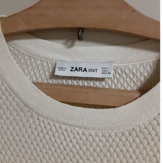 ザラ(ZARA)のZARA　半袖ニット　アイボリーベージュ　Lサイズ(カットソー(半袖/袖なし))