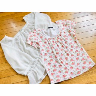 小花柄　綿100% 半袖Tシャツ　UネックTシャツ 姫系 リズリサ系(Tシャツ(半袖/袖なし))