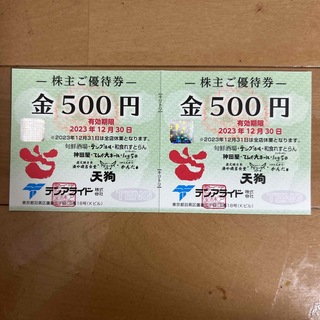 テンアライド　株主優待券 1000円分(レストラン/食事券)