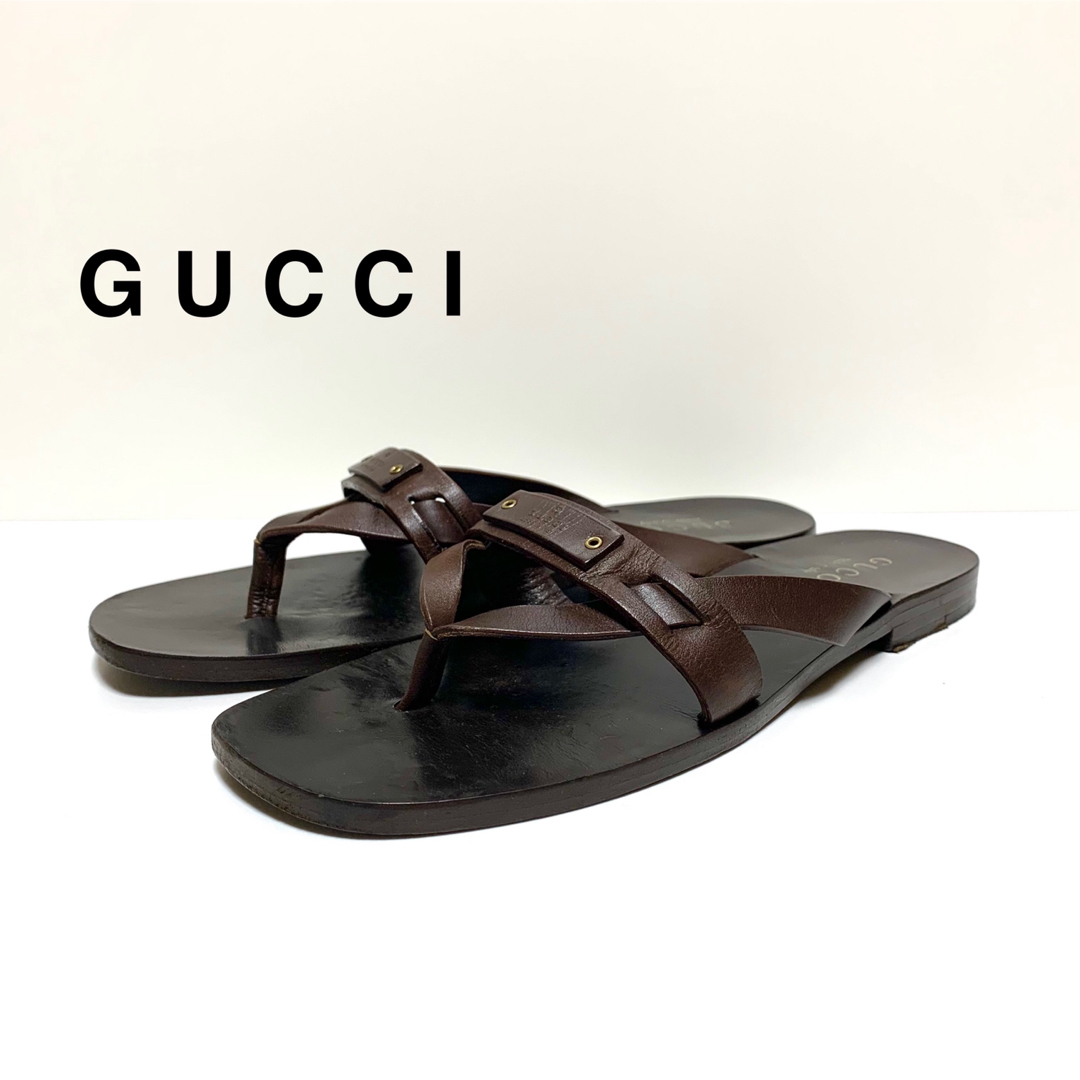 Gucci(グッチ)の☆良品 グッチ レザー ロゴ プレート ストラップ トング サンダル イタリア製 レディースの靴/シューズ(サンダル)の商品写真