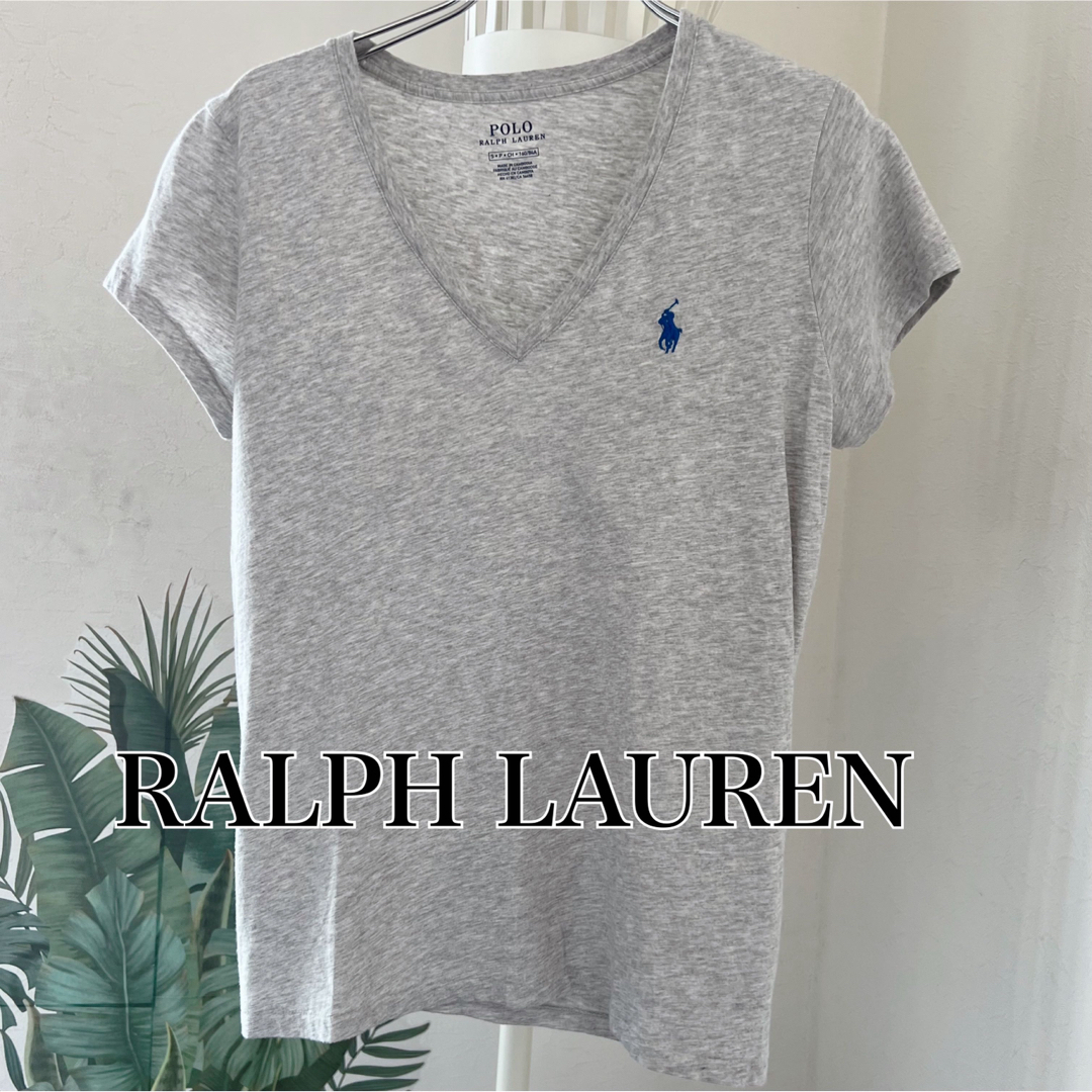 POLO RALPH LAUREN(ポロラルフローレン)のRALPH LAURENポロラルフローレン　ポニー刺繍深VネックTシャツ★グレー レディースのトップス(Tシャツ(半袖/袖なし))の商品写真