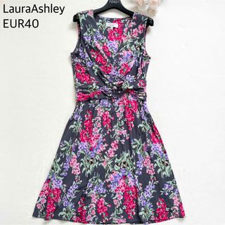 ローラアシュレイ(LAURA ASHLEY)の【極美品/大きいサイズ】ローラアシュレイ ボタニカルワンピース ドレープデザイン(ひざ丈ワンピース)