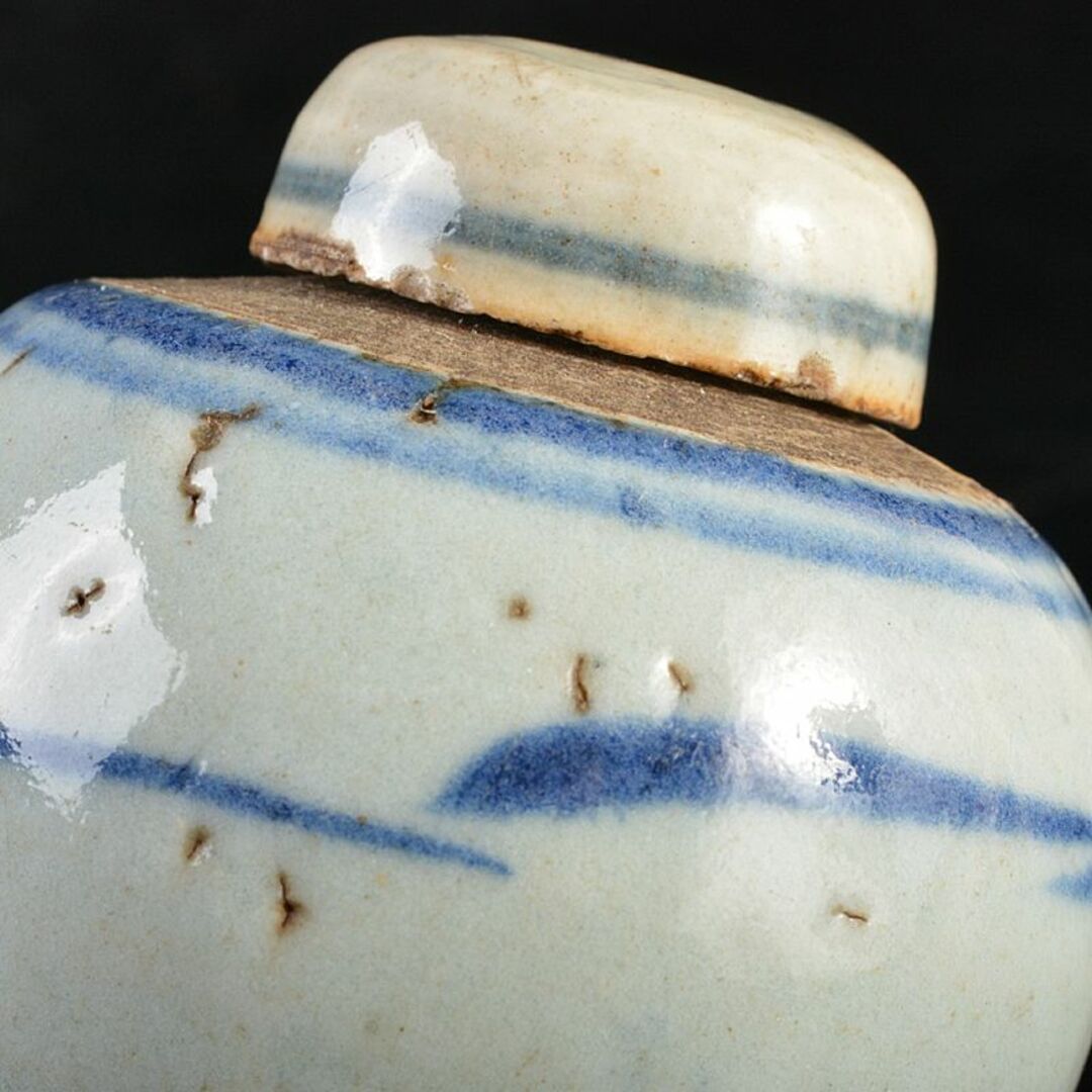 中国 染付 山水文 茶壷 茶心壷 時代箱付 V R5973 中国 染付 山水文 茶壷 茶心壷 時代箱付 V R5973
