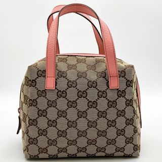 グッチ(Gucci)の美品 GUCCI グッチ GG柄 ハンドバッグ ミニハンドバッグ ブラウン ピンク GGキャンバス レザー レディース ファッション 124542 USED 【中古】(ハンドバッグ)