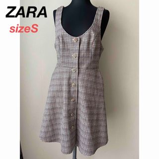 ザラ(ZARA)の【ZARA】チェックワンピース【茶S】(ミニワンピース)